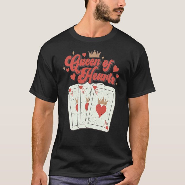 Retro Queen of Hearts Spelkort Valentines day T Shirt (Framsida)