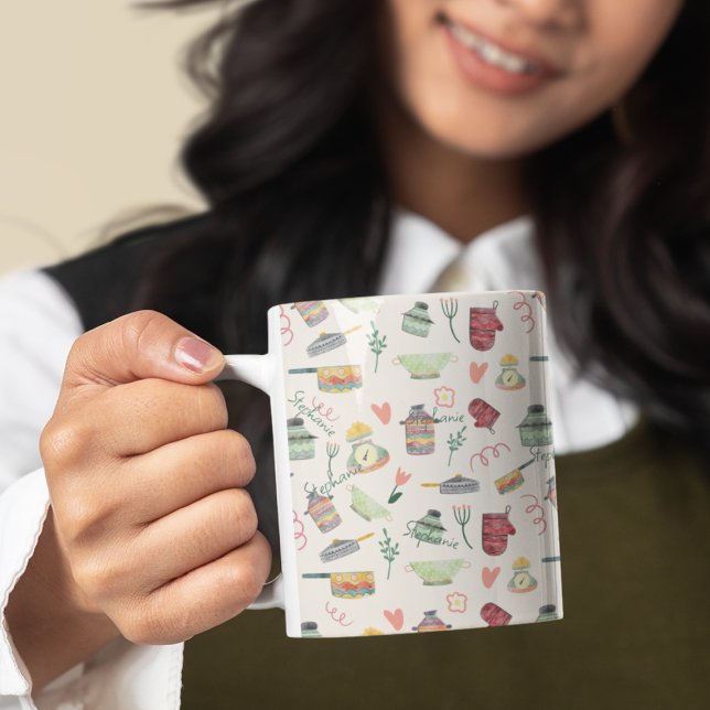 Retro Quirky Colorful Kitchen Theme Personlig Kaffemugg (Skapare uppladdad)