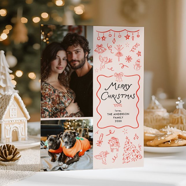 Retro Quirky Red Hand plockade God jul Photo Julkort (Skapare uppladdad)