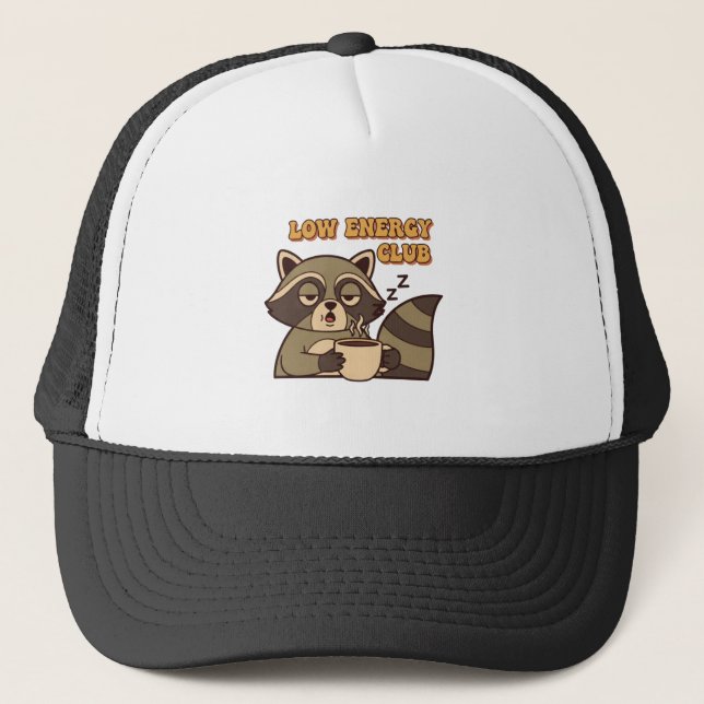 Retro Raccoon Low Energy Trucker Hat Keps (Framsida)