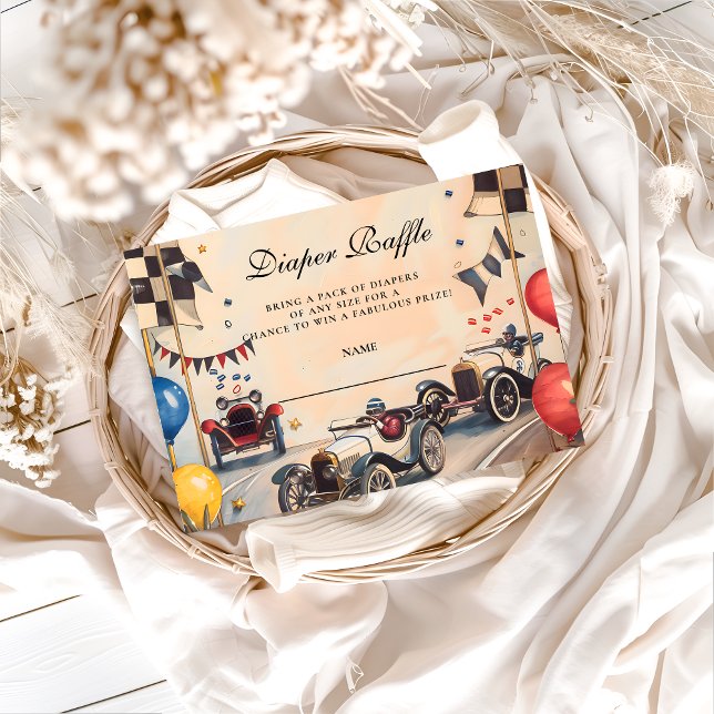 Retro Race Car Baby Shower Diapper Raffle Tilläggskort (Skapare uppladdad)