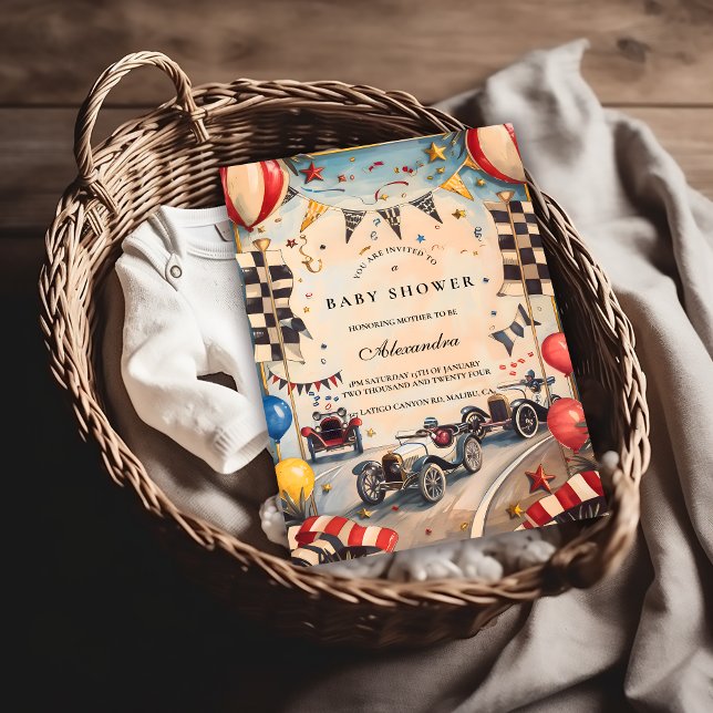 Retro Race Car Baby Shower Inbjudningar (Skapare uppladdad)