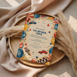 Retro Race Car Birthday Party Inbjudningar