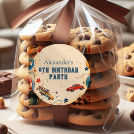 Retro Race Car Birthday Party Runt Klistermärke