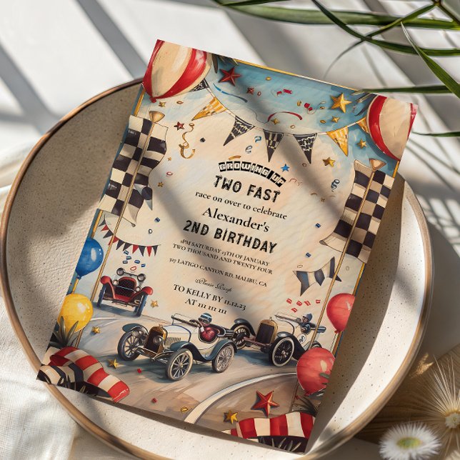 Retro Race Track Två Födelsedag Snabb Inbjudningar (Skapare uppladdad)