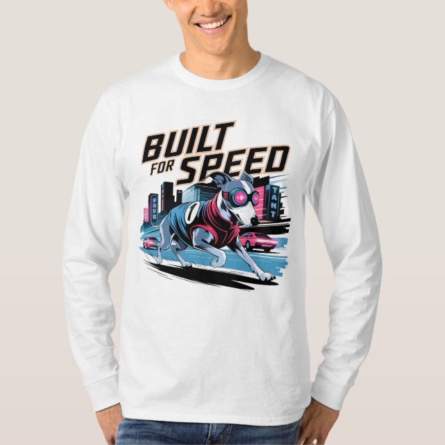 Retro Racer Greyhound - Byggt för Speed Hund T Shirt (Framsida)