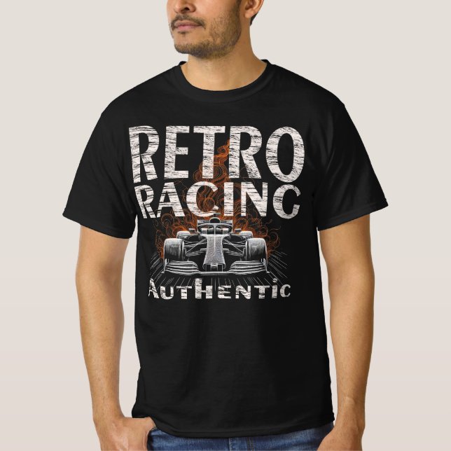 Retro Racing Authentic fired car sport T Shirt (Framsida)