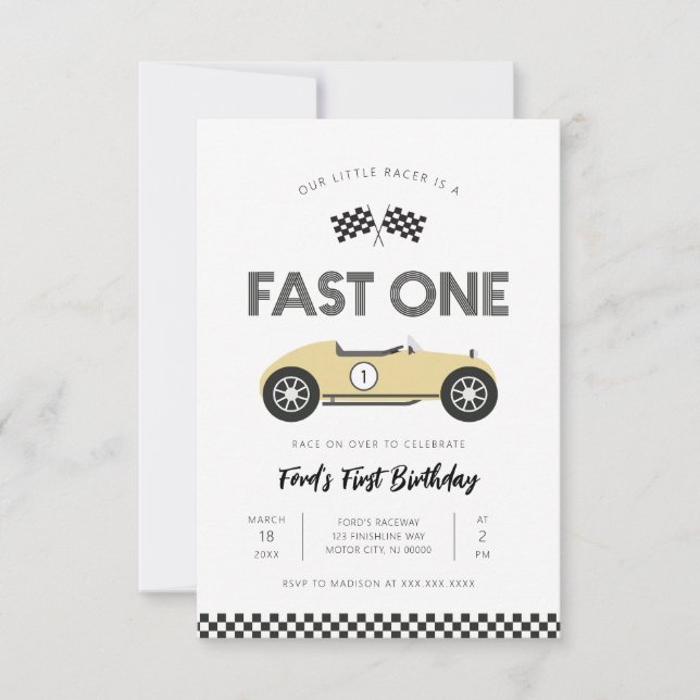 Retro Racingbil Första Födelsedagen Inbjudningar (Framsida)