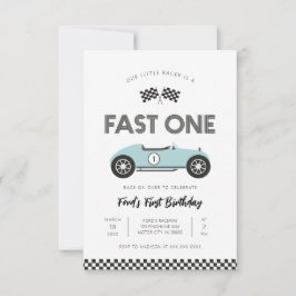 Retro Racingbil Snabb Ett Första Födelsedag Inbjudningar
