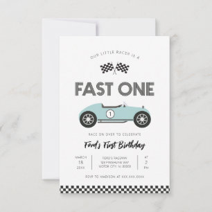 Retro Racingbil Snabb Ett Första Födelsedag Inbjudningar