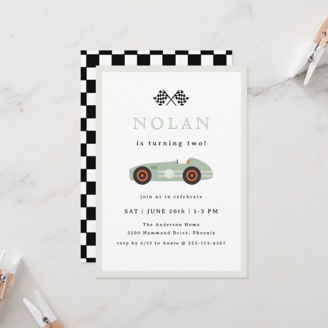 Retro Racingbil Tema Födelsedag Inbjudningar (Fram/Back In Situ)