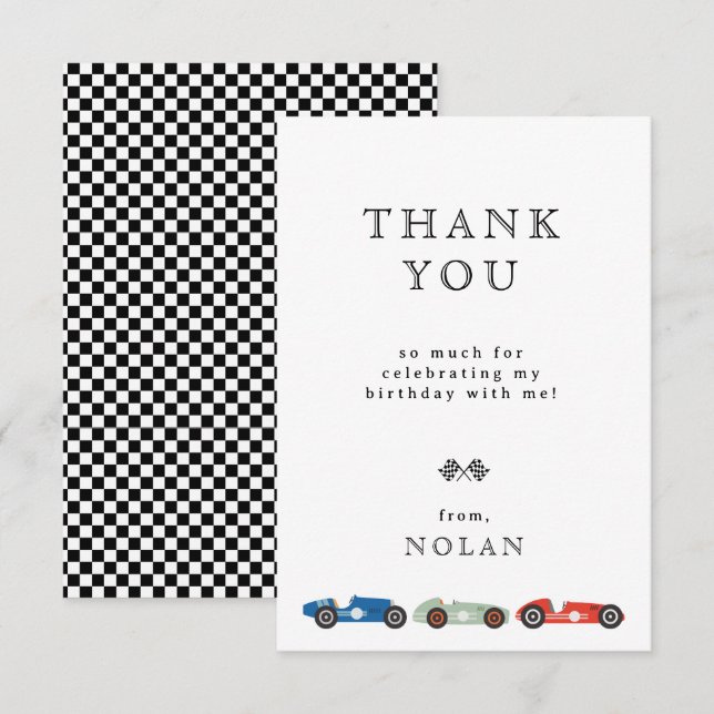 Retro Racingbilstema Födelsedag Tack Kort (Fram/baksida)