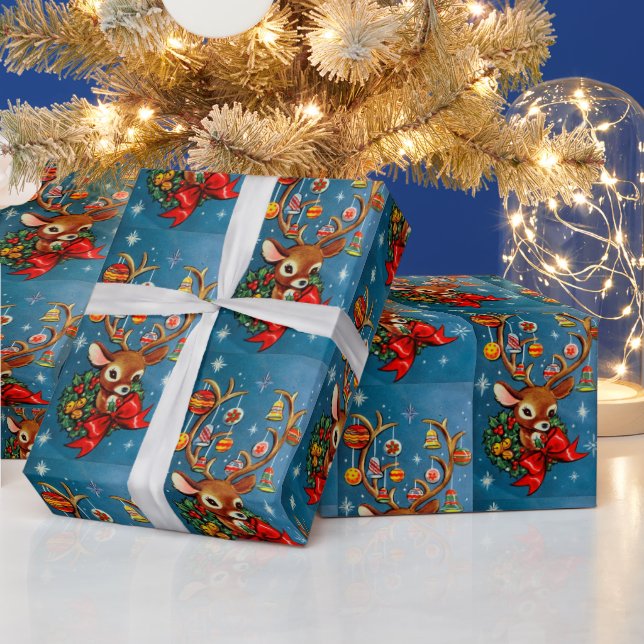 Retro-radbyte av Julfesten Reindeer Presentpapper (Helgdagar)