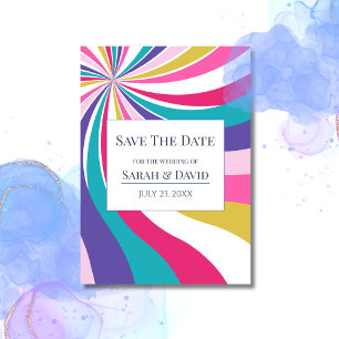 Retro Radial Swirl Colorful Spara datumet Inbjudningar