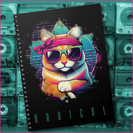 Retro Radical Cat med Bandana och Sunglass Anteckningsbok