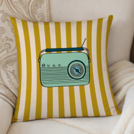 Retro Radio and Gold Stripes, Accent Pillow,  Kudde