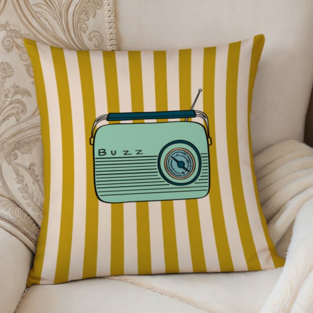 Retro Radio and Gold Stripes, Accent Pillow,  Kudde (Skapare uppladdad)