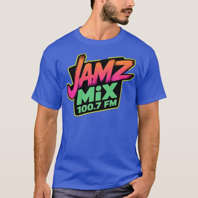 Retro Radio T-Shirt - JAMZ MIX 100.7 FM Neon Stil (Framsida)