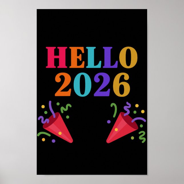 Retro Rainbow 2026 Party Poppers Celebrate Fun Poster (Framsidan)