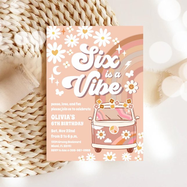 Retro Rainbow 6-års inbjudan (Skapare uppladdad)