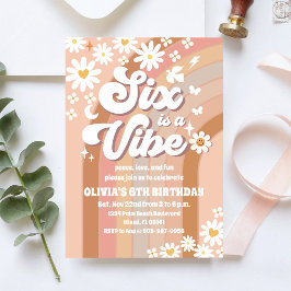 Retro Rainbow 6th Birthday Invitation Inbjudningar