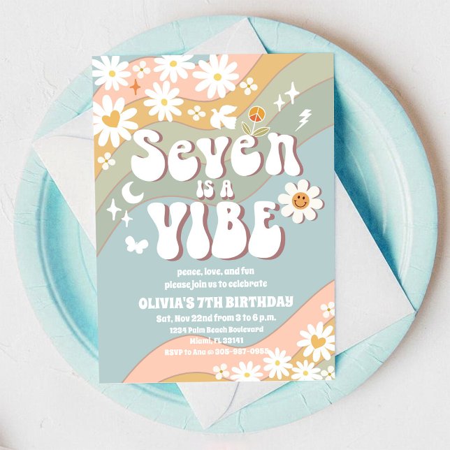 Retro Rainbow 7-års inbjudan (Skapare uppladdad)