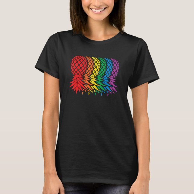 Retro Rainbow ananas uppåt och nedåt ananas Swi T Shirt (Framsida)