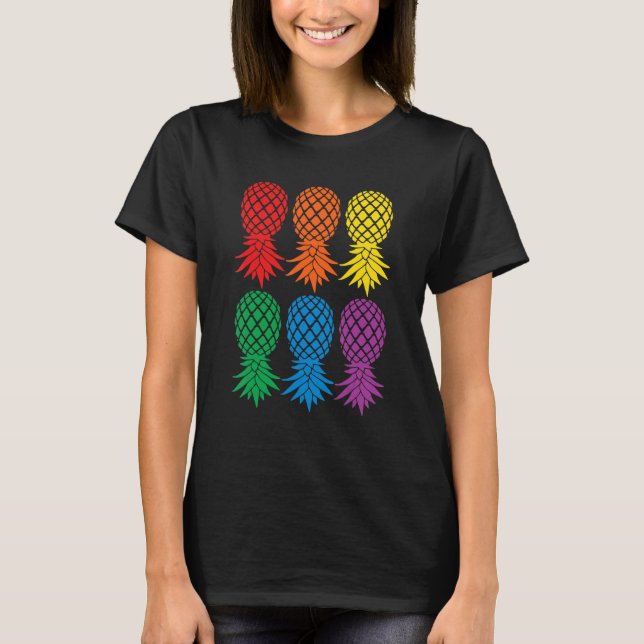 Retro Rainbow ananas uppåt och nedåt ananas Swi T Shirt (Framsida)