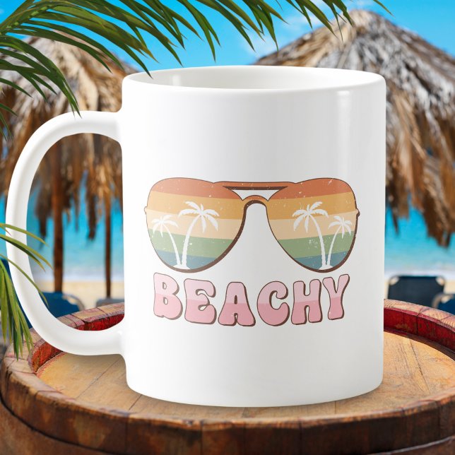 Retro Rainbow Beachy Sunglasses med Handflatan Trä Kaffemugg (Skapare uppladdad)