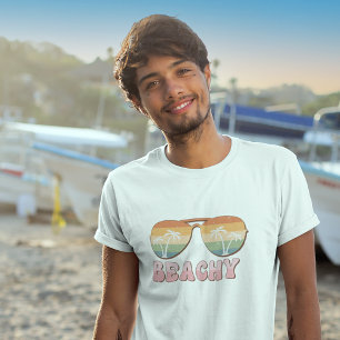Retro Rainbow Beachy Sunglasses med Handflatan Trä T Shirt
