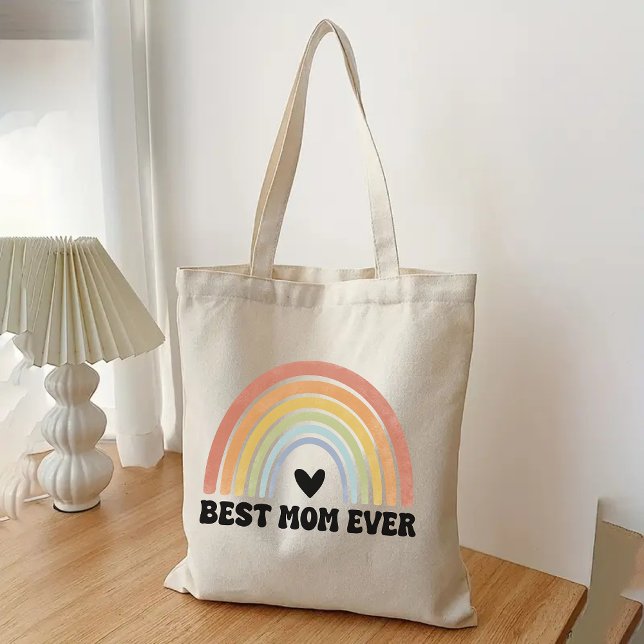 Retro Rainbow Best Mamma någonsin Tote Bag, Mors d Tygkasse (best mom ever tote, rainbow tote bag, retro tote bag, mothers day gift, birthday gift for mom)