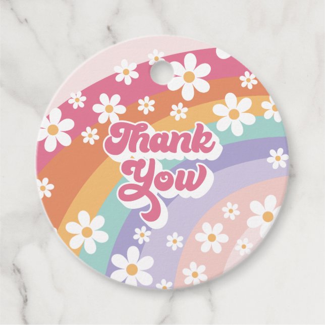 Retro Rainbow Birthday Tack Gåvor Etiketter (Framsida)