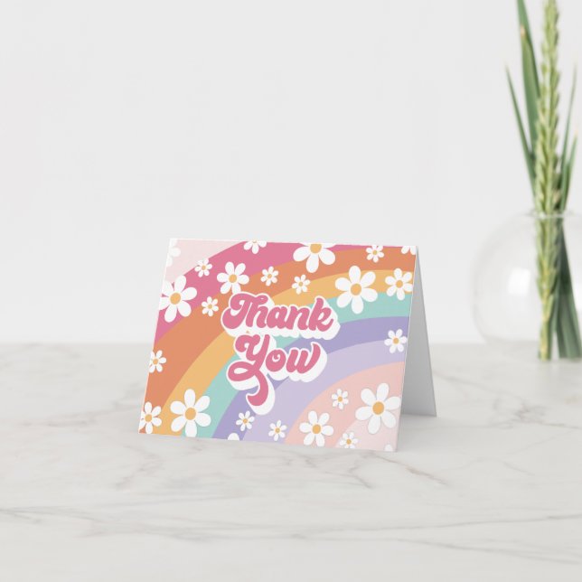 Retro Rainbow Birthday Tack Kort (Framsida)