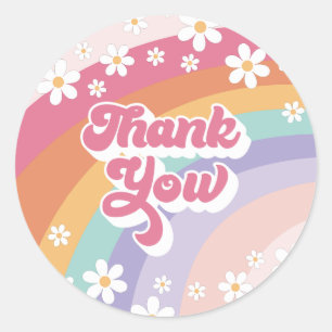 Retro Rainbow Birthday Tack Runt Klistermärke