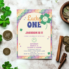 Retro Rainbow Boys St Patrick's 1st Birthday Party Inbjudningar