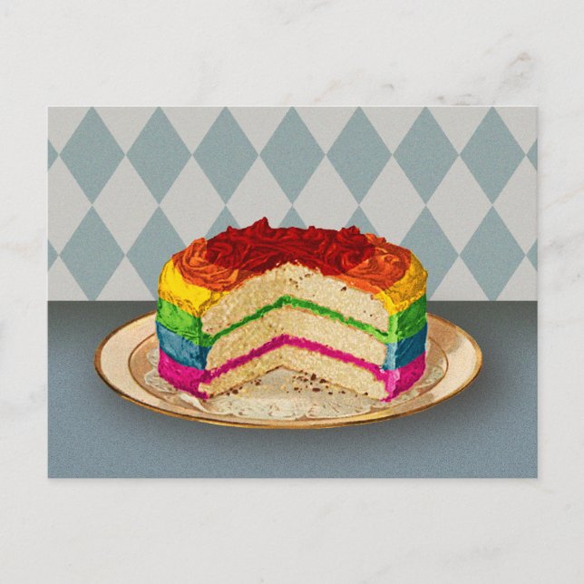 Retro Rainbow Cake Vykort (Framsida)
