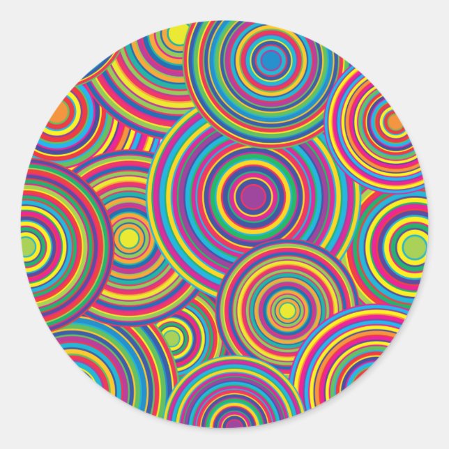 Retro Rainbow Circles Mönster Runt Klistermärke (Framsida)