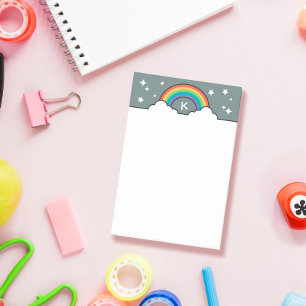 Retro Rainbow Clouds & Stars Monogram Post-it Block