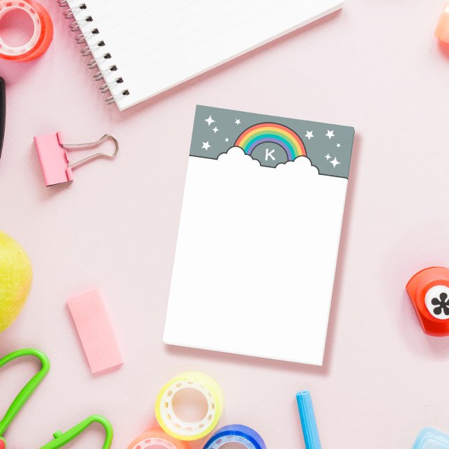 Retro Rainbow Clouds & Stars Monogram Post-it Block (Skapare uppladdad)
