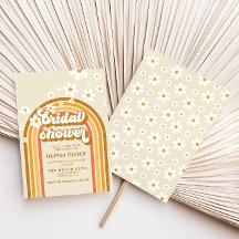 Retro Rainbow Daisy Groovy möhippa Inbjudan till