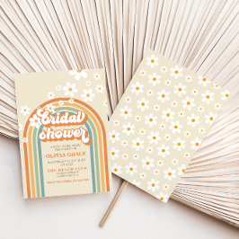 Retro Rainbow Daisy Groovy möhippa Inbjudningar