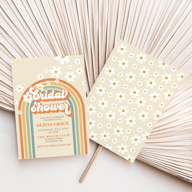 Retro Rainbow Daisy Groovy möhippa Inbjudningar (Skapare uppladdad)