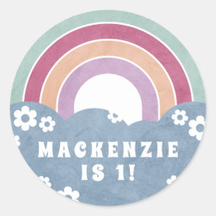 Retro Rainbow & Daisys Barn Birthday Sticker Runt Klistermärke