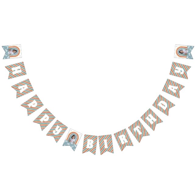 Retro Rainbow & Daisys Birthday Bunting Banner Vimplar (Alla)