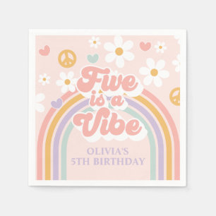 Retro Rainbow Fem är en vibe femte födelsedag Pappersservett