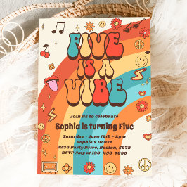 Retro Rainbow Fem är en Vibe Groovy 5:e födelsedag Inbjudningar