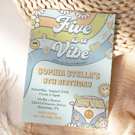 Retro Rainbow Fem är en Vibe Groovy 5:e födelsedag Inbjudningar