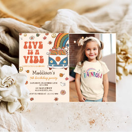 Retro Rainbow Fem är en Vibe Groovy 5:e födelsedag Inbjudningar