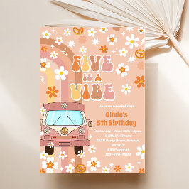 Retro Rainbow Fem är en Vibe Groovy 5:e födelsedag Inbjudningar