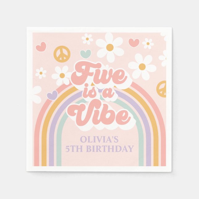 Retro Rainbow Five är en stämning 5-årsdag Pappersservett (Framsidan)